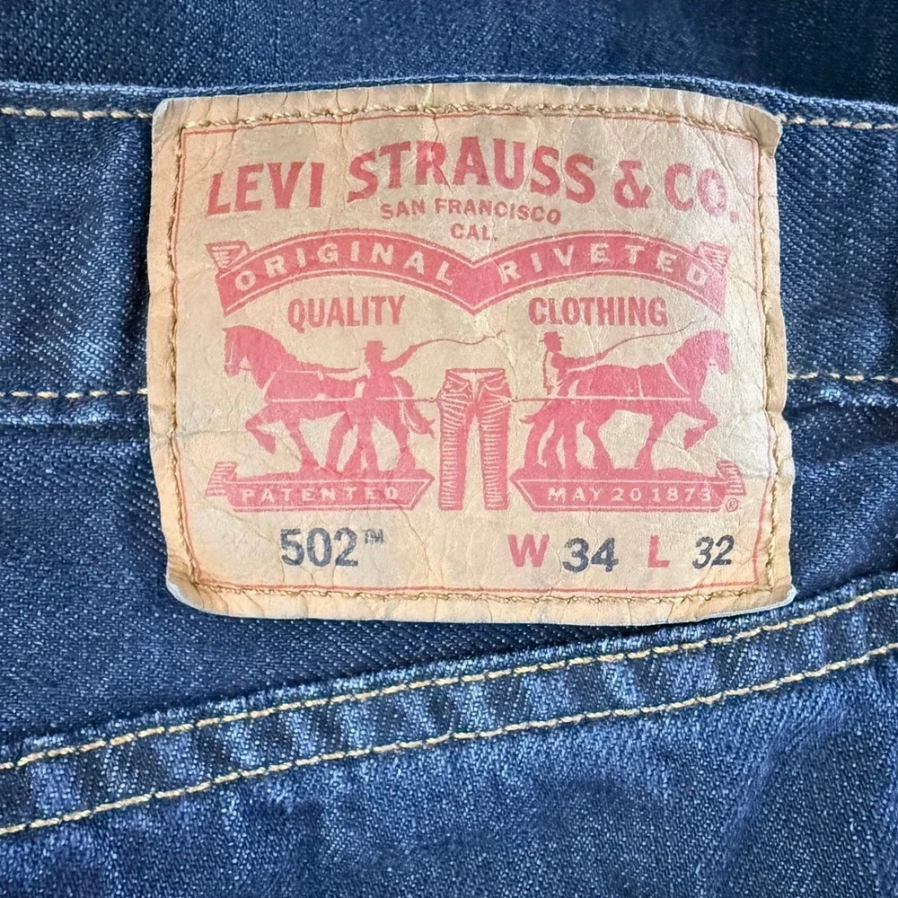 Levis 502 Taper Jeans Mens 34x32 Dark Wash Indigo Denim Americana Classic Fit